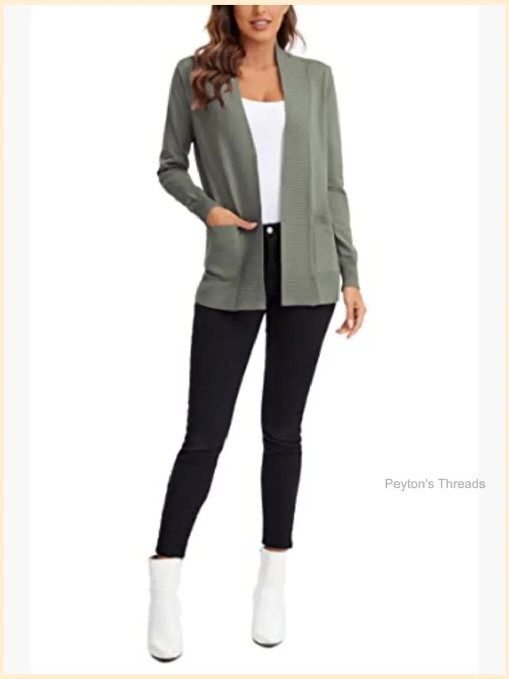 Lightweight Open Front Knit Cardigan Sweater Long Sleeve with Pocket